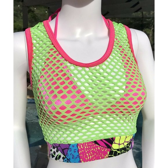 womens swimsuit Mesh Tank Top, Bikini Top Set, Racer back Tank Neon Colors Small - Picture 2 of 12